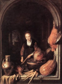  Gerrit Oil Painting - Woman Peeling Carrot Golden Age Gerrit Dou